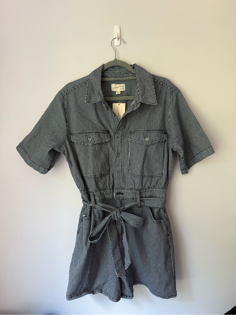 Universal Thread Striped Belted Short Sleeve Romper
